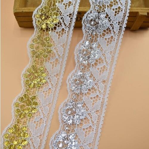 5 Yards Gold Silver Lace Ribbon Tape 64mm Width Clothing Jewelry Accessories Clothing White Lace Trim Fabric Sewing Decoration