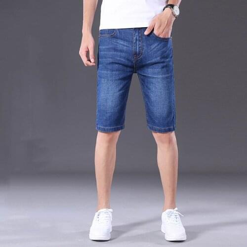 Summer Mens Jeans Lightweight Casual Straight Denim Knee Length Pants Cropped trousers Elastic Large Size MID Waist JEANS MEN