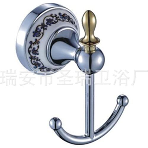 Wall-mounted Chrome-plated Blue And White Porcelain Chrome-plated Stainless Steel Double Hook Coat Hook Bathroom Accessories