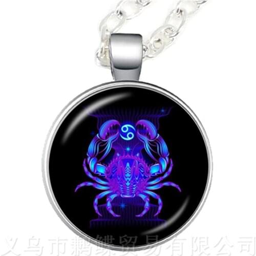 New 12 Zodiac Signs Necklaces Retro Twelve Constellations Cabochon Glass Time Gem Pendant Necklaces