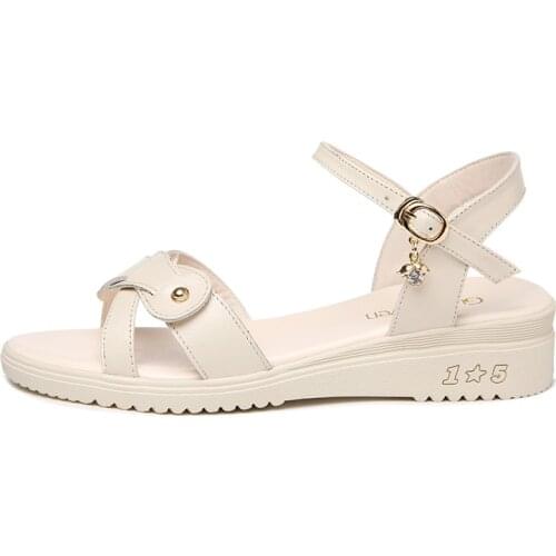 5091 Summer new top layer leather Guciheaven open-toe wedge sandals Strap buckle solid color shoes