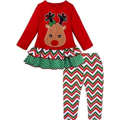 1-6 Year Baby Girl Clothes Cute Elk Xmas Outfits Christmas Party Toddler Children Clothing Sets Infant New Year Festival Costume