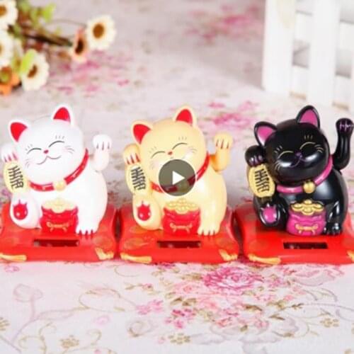 Solar Powered Chinese Welcoming Lucky Beckoning Cat Fortune Cute Waving Hand Lucky Cat Waving Ornament Sculpture Gift Decoration