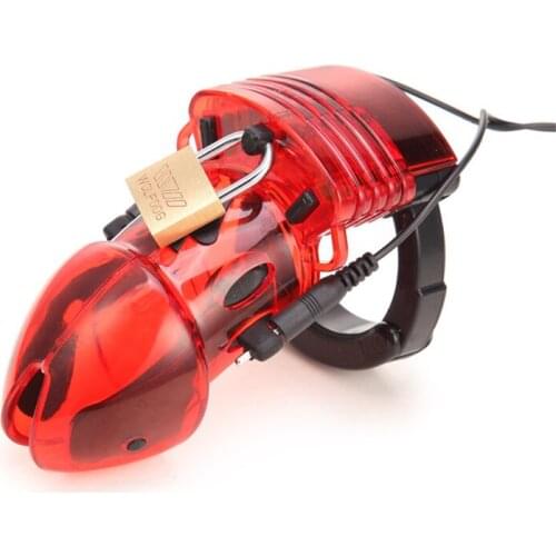 Plastic Male Electric Shock Chastity Cage Penis Ring Bondage Cage Electric Shock Stimulation Sex Toys Penis Lock Cock Cage