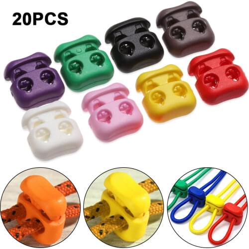 20pcs Multi-colors 4mm Double Hole Plastic Stopper Cord Lock Bean Plastic Toggle Clip Apparel Shoelace Sportswear Accessories