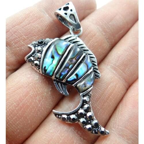Natural Quartz crystal Abalone Shell fish Bead Pendant for diy Jewelry making necklace Accessories