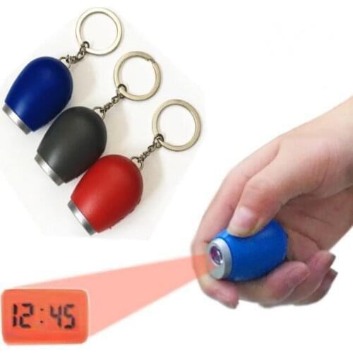 Quev300PCS Portable Digital Time Projection Clock Mini LED Watch Night Light Projector Flashlight With Hanging Rope or key chain