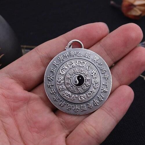 Real 100% S990 pure silver transportable pendant good luck amulet body Tai Chi Yin Yang gossip man silver pendant Thai Silver