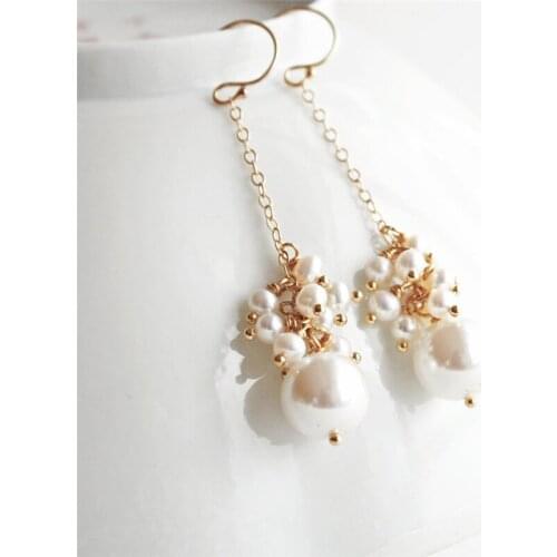 Handmade Natural Pearl Drop Earrings 14K Gold Filled Jewelry Boho Oorbellen Brinco Vintage Jewelry Women Earring Wedding Jewelry