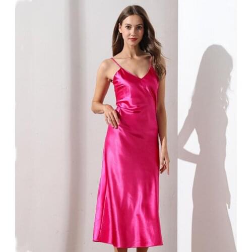 Pajamas Women Summer Camisole Nightdress V-Neck Party Dress Ladies Long Satin Elegant Long Sling Women Evening Dress