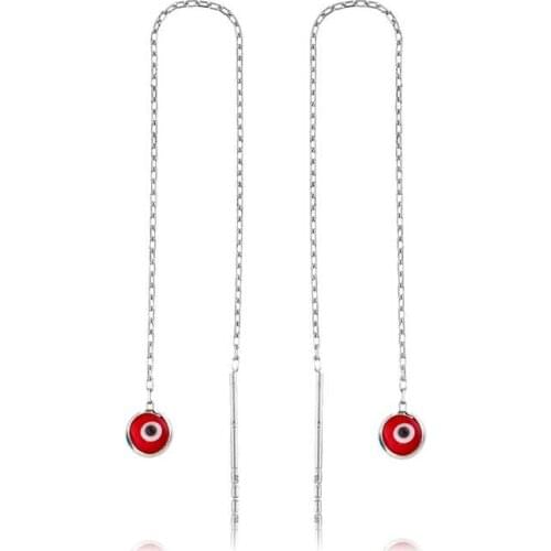 Silverlina Silver Chain Red Evil Eye Earrings