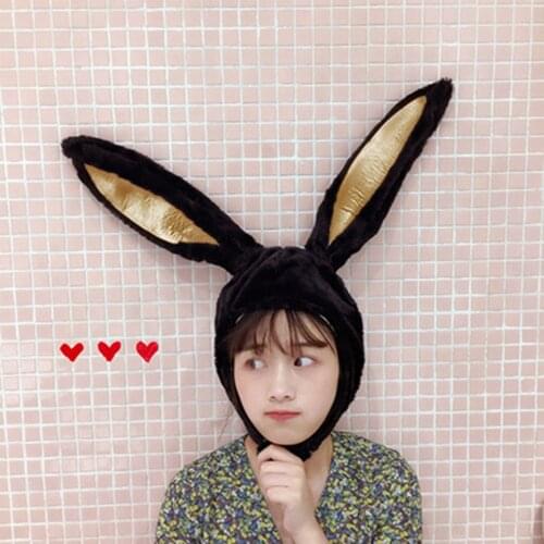 Plush Fun Bunny Ears Hood Women Cute Costume Hats Warm Soft Cozy Hop Hat Adult Beanie Casual Short Thread Elastic Unisex Hats