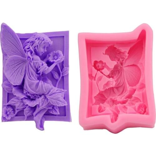 Flower Fairy Silicone Cake Mold Square Elves Angel DIY Candle Handmade Soap Making Mould Fondant Biscuit Decorating Tools