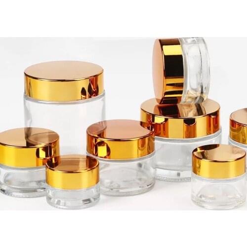 2pcs 5g 10g 20g 30g 50g 80g 100g glass jars for cosmetics Glass Cream Jars Cosmetic Packaging with lid black plastic caps bottle