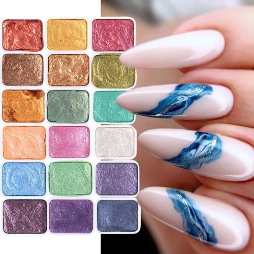 Solid Watercolor Paint Nail Art Pigment Set Blooming Gradient Marble Glitter Mirror Powder Dust Glitter Nail Decoration NL1915-1