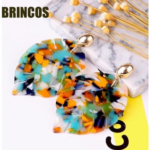 Acrylic earrings for women 2019 boho Leaves fluorescent color korean indian jewelry big vintage statement gold aliexpress