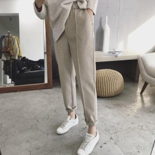 2020 new winter thick woolen harem pants female feet carrot pants large size nine points loose casual straight suit trousers