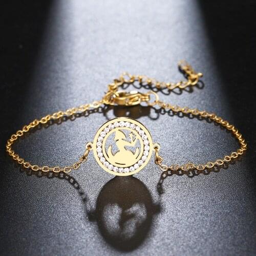 CACANA 316L Stainless Steel For Women Crystal Bracelet Animated Fairy Round Bracelets Gold Color Engagement Gifts Jewelry New