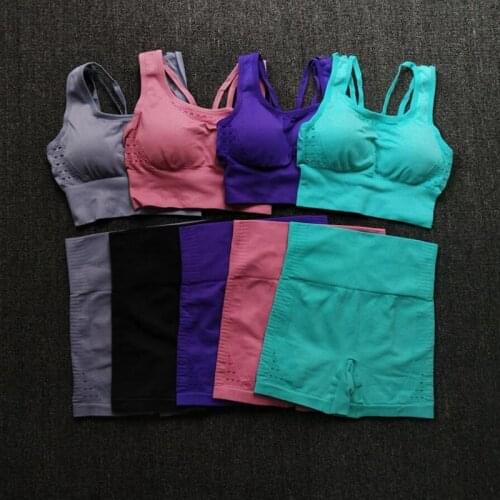 2020 Women Summer Seamless yoga set Fitness Sport Suits GYM Clothing Yoga Bra top High Waist Shorts Workout Running Pants Shorts