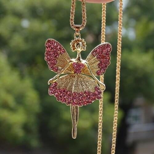 Fashion ladies jewelry angel necklace ladies sweater chain shiny crystal necklace angel doll pendant romantic party necklace