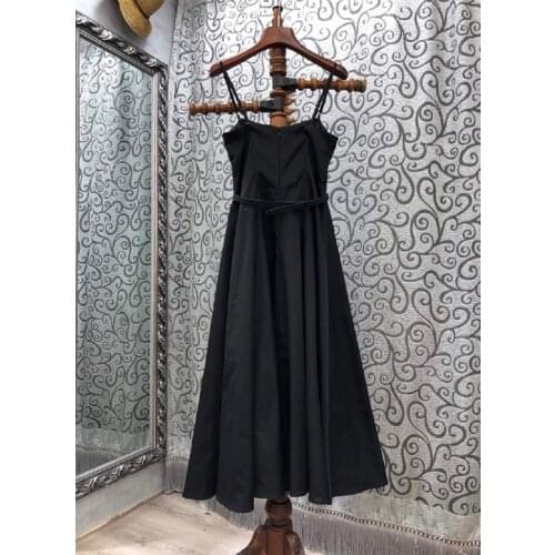 Top Quality New Strap Dress 2020 Autumn Designer Clothing Women Belt Patchwork Sleeveless Black Red Apricot Ball Gown Dress Club