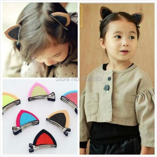 1 pair Kids Children Cat Ear Hair Clip Baby Girls Glitter Orecchiette Hair Barrettes Hair Accessories Hairpin for princess gift