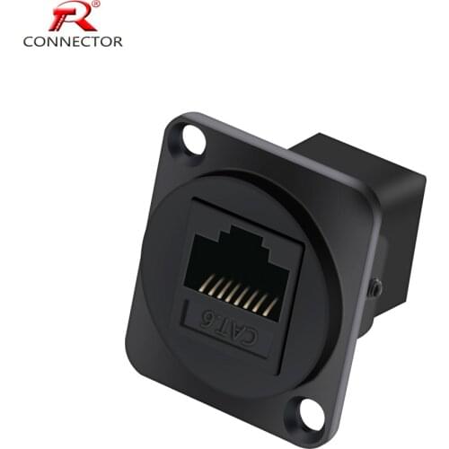 1PC RJ45 Connector, CAT.6, D type, 8P8C, Metal Shell+Copper Pins, Panel Mount Chassis RJ45 Female Socket Network Connector