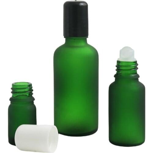 12 x Refillable 100ml 50m l30ml 20ml 15ml 10ml 5ml Frost Green Glass Roll-on Bottles with Glass Roller Balls