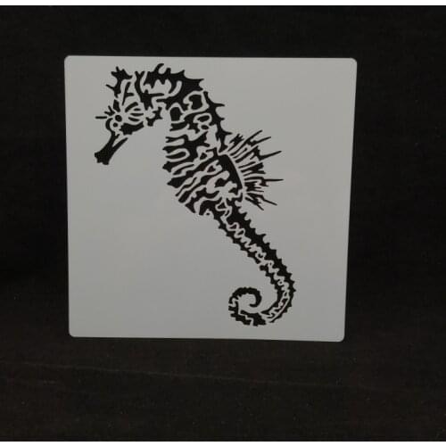 13*13 seahorse Plastic Layering Stencils for DIY Scrapbooking/photo album Decorative Embossing DIY Paper Cards Crafts