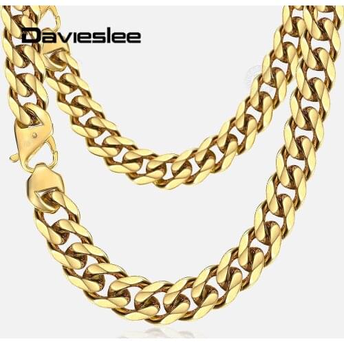 13/15mm Gold Color Mens Necklaces Jewelry for Male 20-24 inch 316L Stainless Steel Link Chain Necklace for Men LHNM24