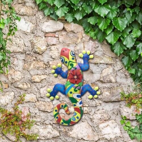 3D Gecko Wall Hanging Sculpture Mixed Colorful Pattern Applique Home Yard Garden Wall Decoration Accessories