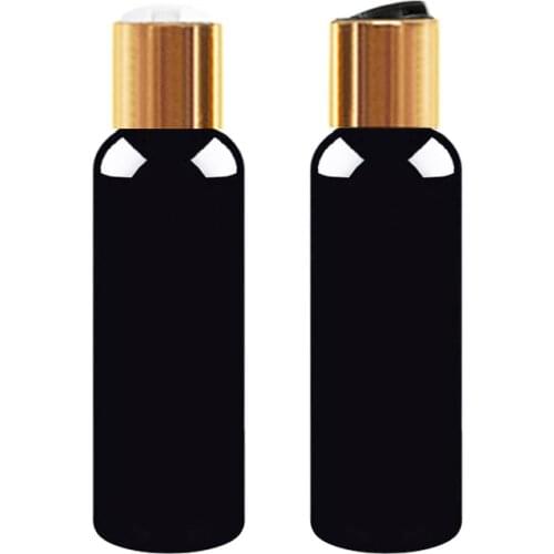 50pcs 150ml Container Sample black bottle,shampoo Storage with gold collar disc lid empty Black Packaging plastic round bottles