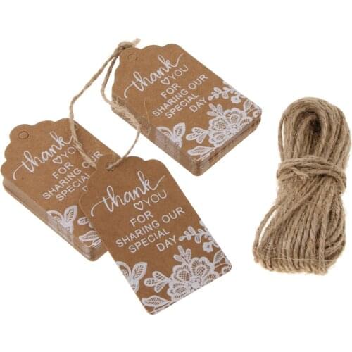 50pcs Vintage Kraft Paper Lace Flower Thank you Tags Hanging Gift Tag Labels