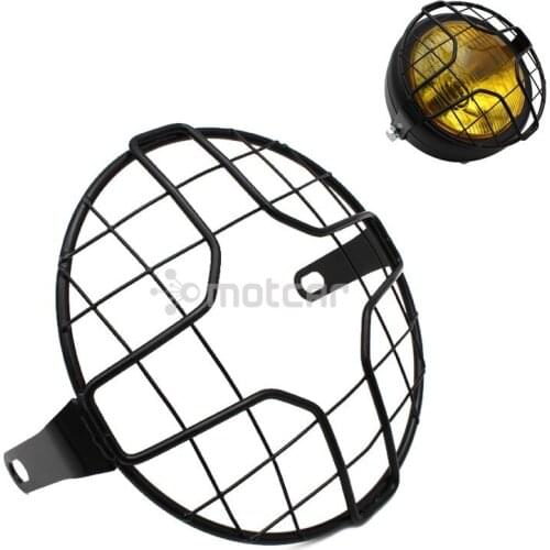 6.5" Motorcycle Black Metal Grill Cover Cafe Racer Front Headlight Protector Cover Fits For Harley Triumph Suzuki Kawasaki