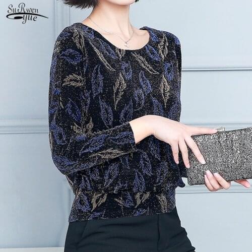 Glitter Shirt Tops Fall New Fashion Elegant Shiny Sequin Blouse Tunic Women Blouses Floral Shine Womens Blouses Plus Size 15799