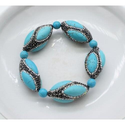 One piece green zircon turquoise egg round 20*35mm bracelet 8inch wholesale beads FPPJ for Xmas gift