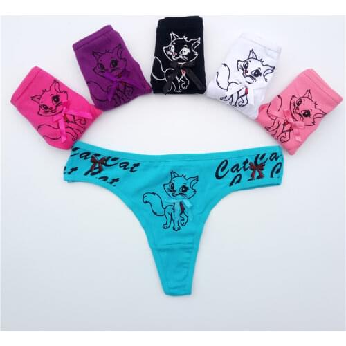 FUNCILAC 5 pcs/set Sexy Fashion Thong kitty Cat Cartoon Print G-strings Girls Briefs Ms. cotton Underwear Women Panties M L XL