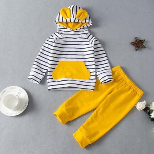 Baby Girl Clothes Set 2 Piece Cotton Striped Patchwork Long Sleeve Hoodies Sweater Tops+solid Trousers Sport Baby Clothes 0-18M