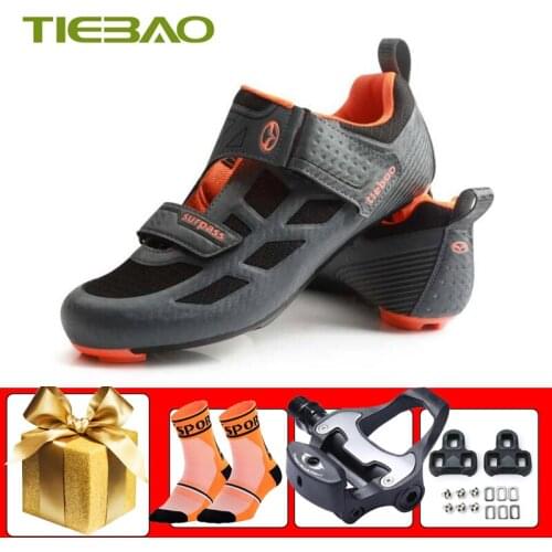 Tiebao Road Bicycle Riding Shoes Men Ultra-light Breathable Cycling Sneakers Women Bike Footwear Add SPD Pedals Racing Flat Shoe