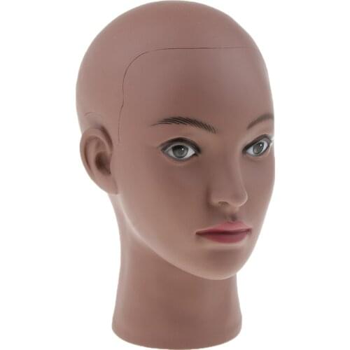 Mannequin Manikin Head - Black Female Bald Training Doll For Wigs Making and Hat Glasses Display