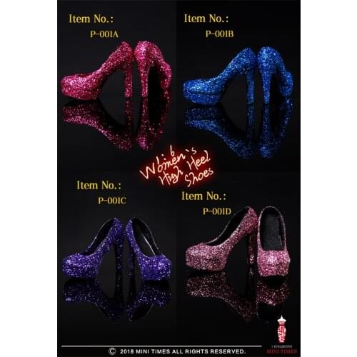 Mini Times Toys 1/6th Female P-001 Series Shiny Sequins Gold Crystal High Heels Shoes For Usual 12inch Doll Figures Accessories