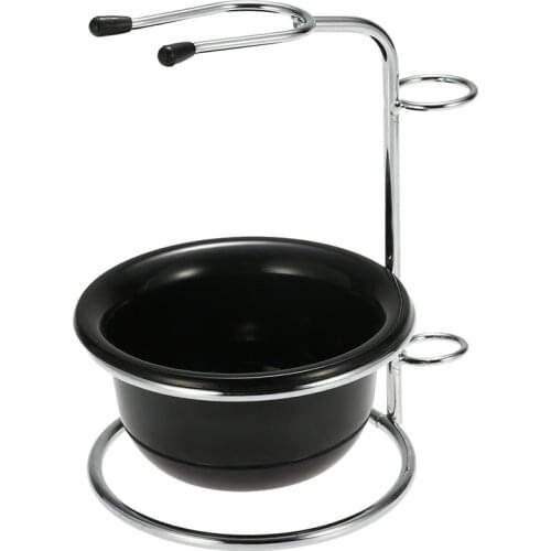 2 in 1 Mens Shaving Set, Plastic Shaving Soap Bowl Cup + Metal Shaving Holder Stand for Brush, Black, White, Fathers Gift