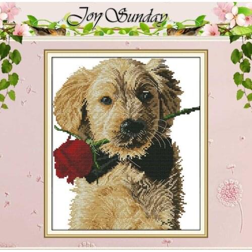 Dog And Rose Animals Patterns Counted 11CT 14CT Cross Stitch Sets DIY holesale Cross-stitch Kit Embroidery Needlework Home Decor