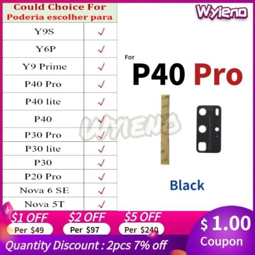 Wyieno Black Back Big Rear Camera Glass Lens For Huawei Y9S Y6P Y9 Prime P20 P30 P40 Pro lite Nova 5T 6 SE Camera Lens