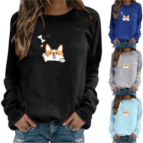 Autumn Winter Women Clothes Kawaii Shiba Inu Dog Anime Oversized Hoodie Girls Casual Long Sleeve Pullover Sweatshirt Tops Blouse