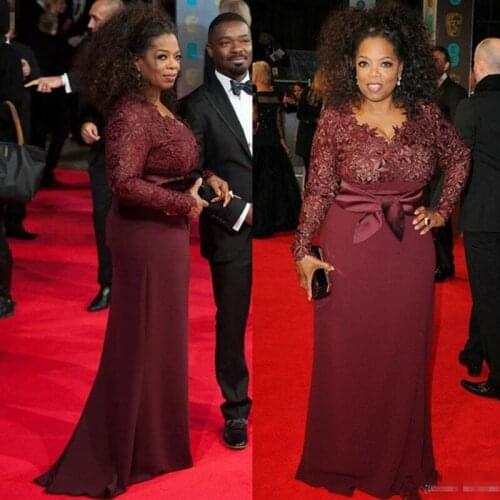 2021 Plus Size Mother Of The Bride Dresses Burgundy Lace Long Sleeves Sash V Neck Red Carpet Formal Wedding Party Gowns