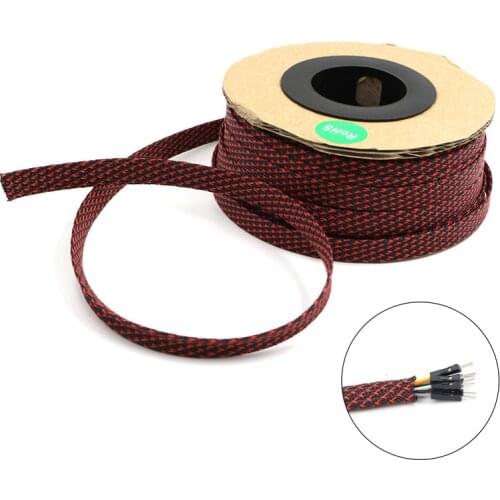 10m / 30 Meters High quality 14mm Black & red Braid PET Expandable Sleeving High Density Sheathing Plaited Cable Sleeves DIY