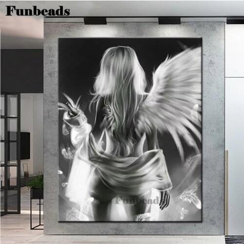 Full square Round drill Diamond embroidery Black and white art, sexy angel woman 5D DIY diamond Painting Cross Stitch FF5872