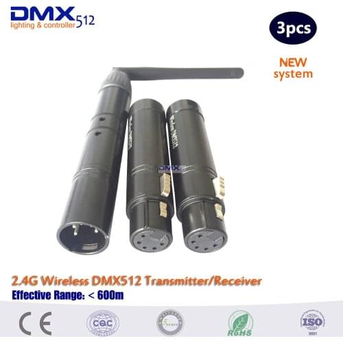 Lifetime warranty !!! Factory Price stage lighting controller 3pcs/lot XLR 5 PIN black wireless DMX 512 Transmitter &receiver