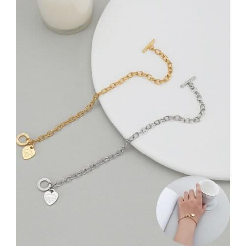 Acheerup Romantic Stainless Steel Link Chain Bracelets with OT Buckle Heart Pendant Womens Bracelet Daily Jewelry Party Gifts